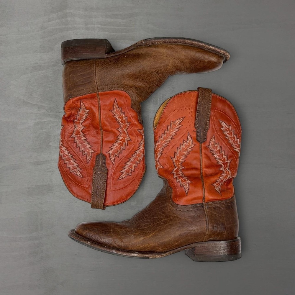 Tecovas The Doc Frontier Cowboy Boots Brown Orange Bison Leather Square Toe 11D